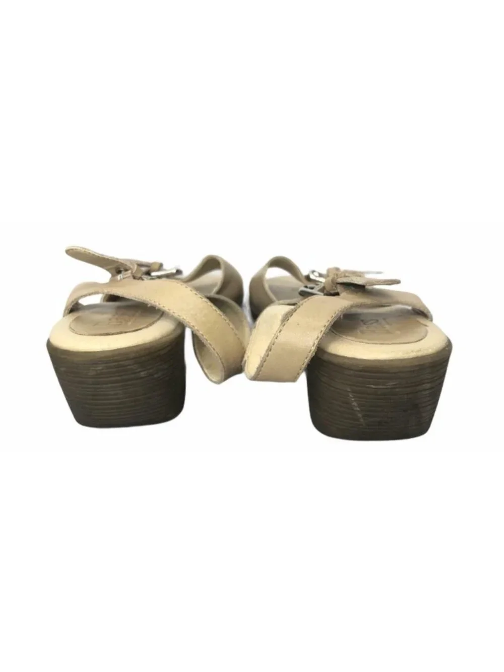 G H Bass & Company Sandals Womens 8M Flats Leather Ankle Strap Buckle Beige - Picture 9 of 12